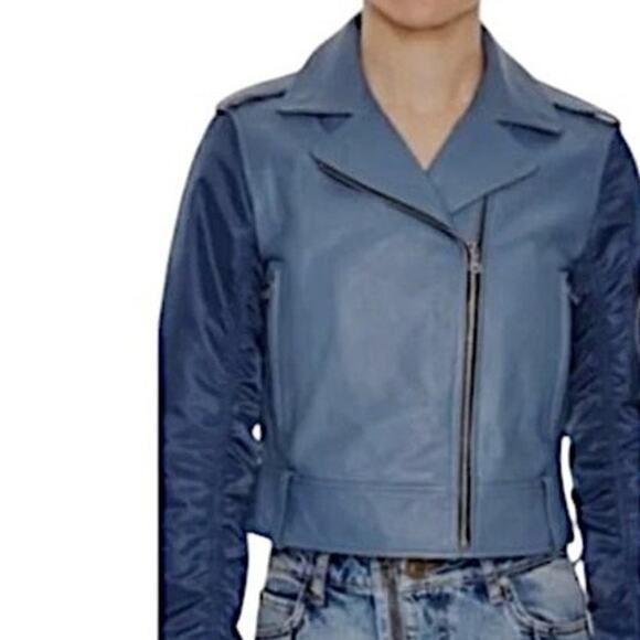 Sandro Blue Leather Jacket | Size 2 - Picture 13 of 15